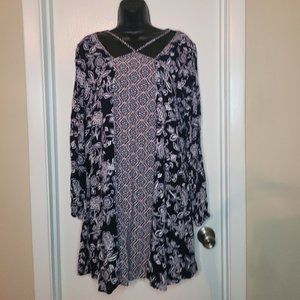 Cato's Long Sleeve Navy Blue/White/Pink Floral Dress